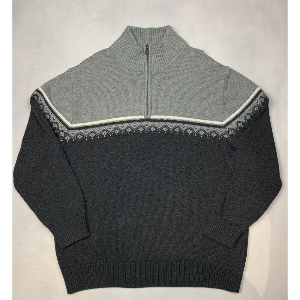 Weatherproof Vintage Sweater Mens XL Gray 1/4 Zip Cotton Nordic Pattern‎